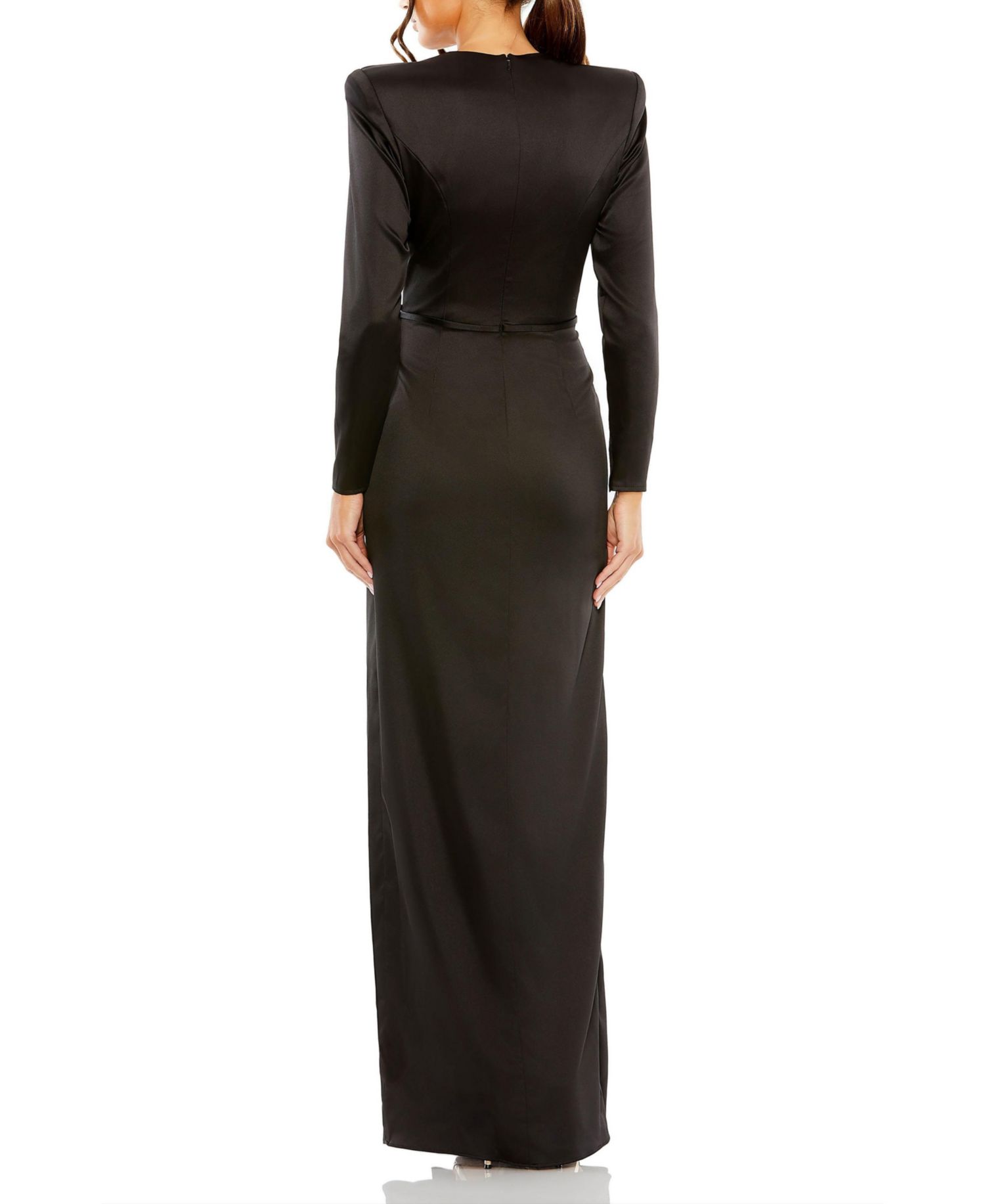 Women's Long Sleeve Sequin Column Gown with Side Knot