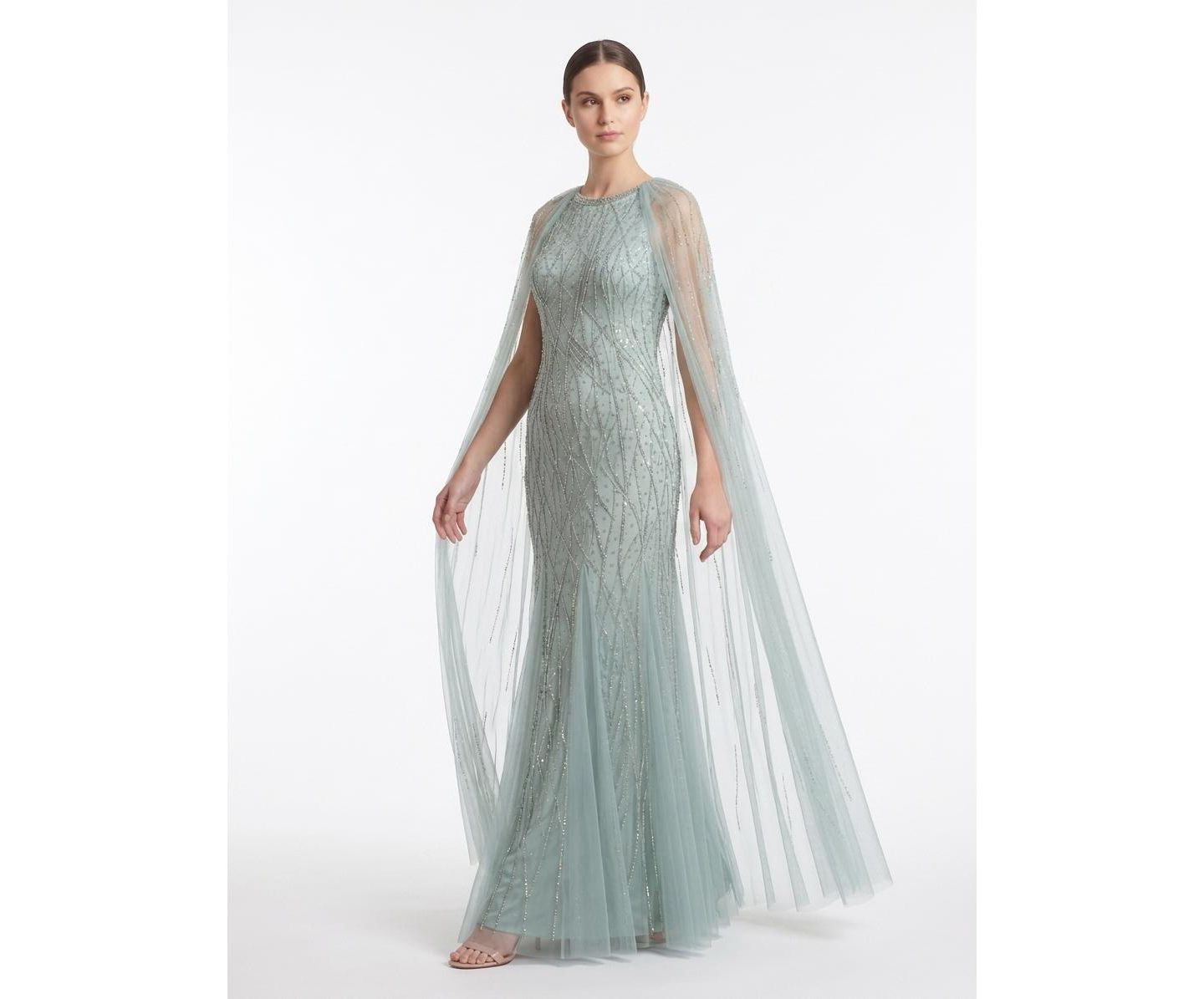 Женское платье Lara Elegant Beaded Dress with Long Cape, цвет: Пыльный зелёный — фото 4