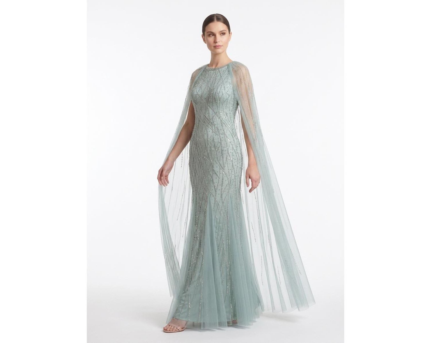 Women's Elegant Beaded Dress with Long Cape