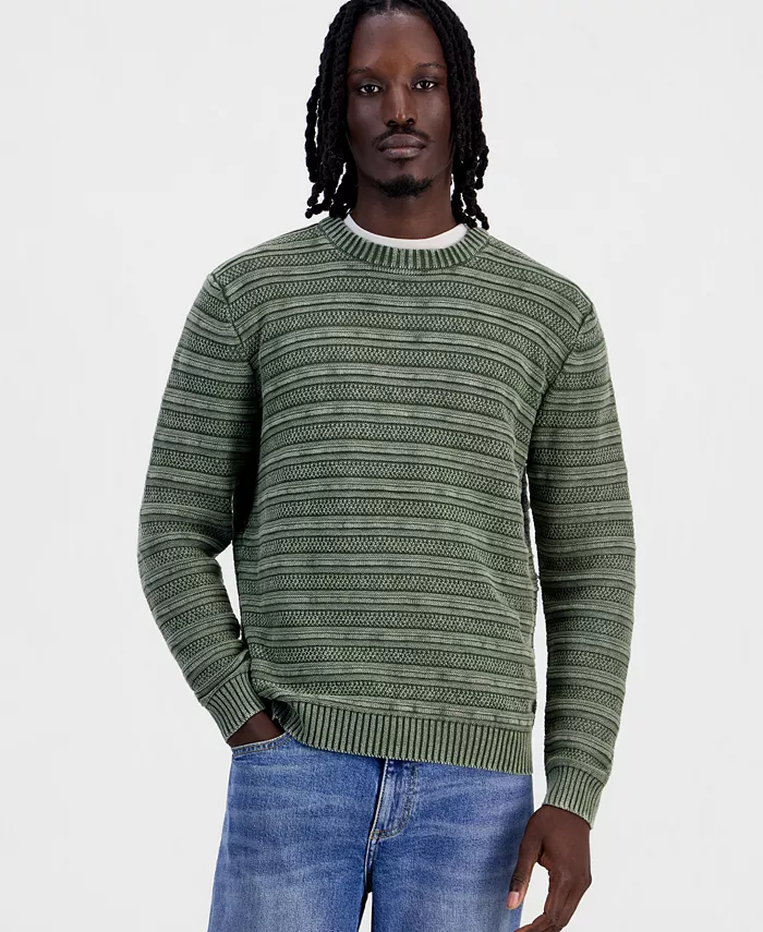 Men's Acid-Washed Textured Stripe Long-Sleeve Sweater - thumbnail 10