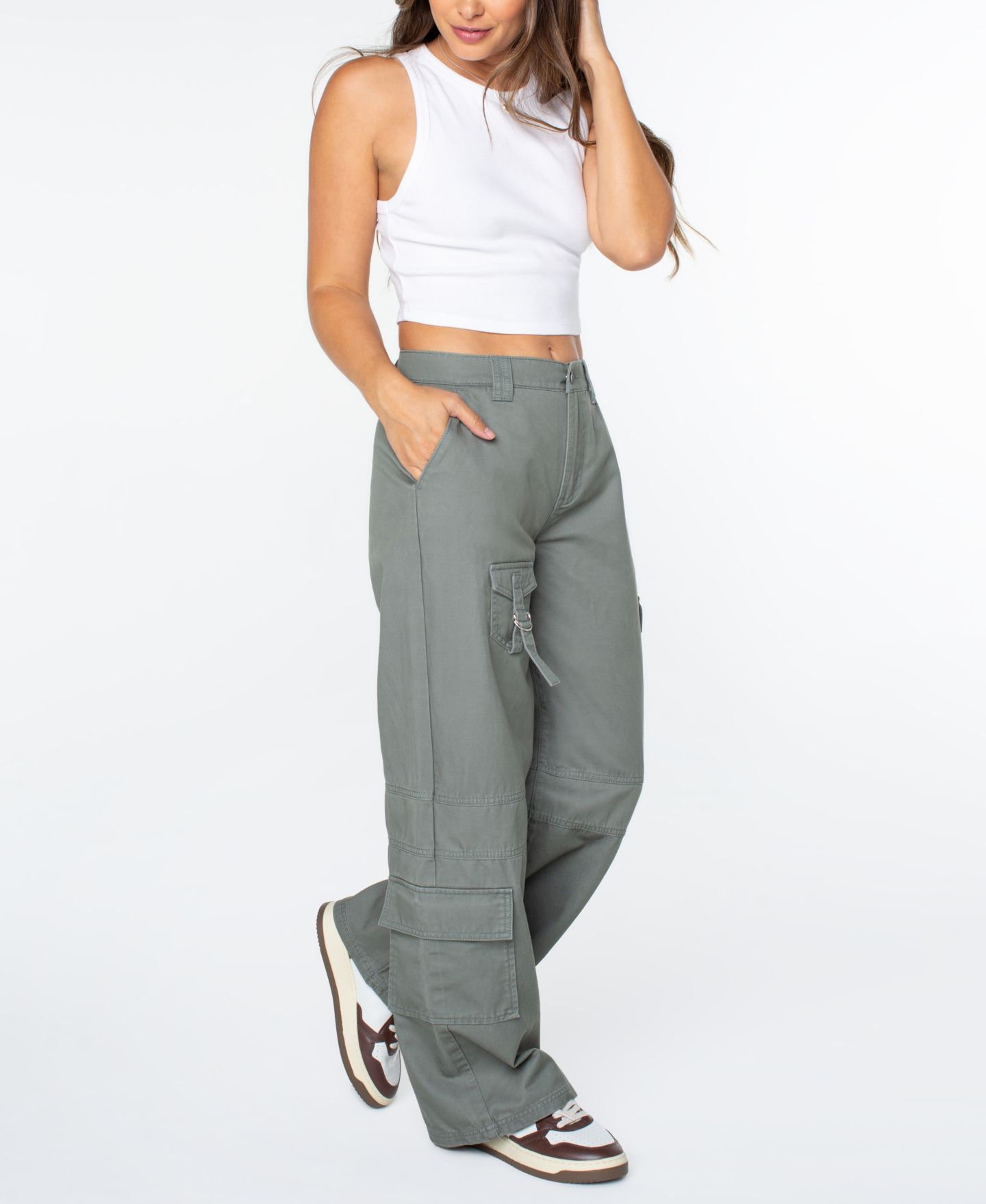 Женские брюки Celebrity Pink Juniors' High-Rise Wide-Leg Cargo, цвет: Пыльный оливковый — фото 2