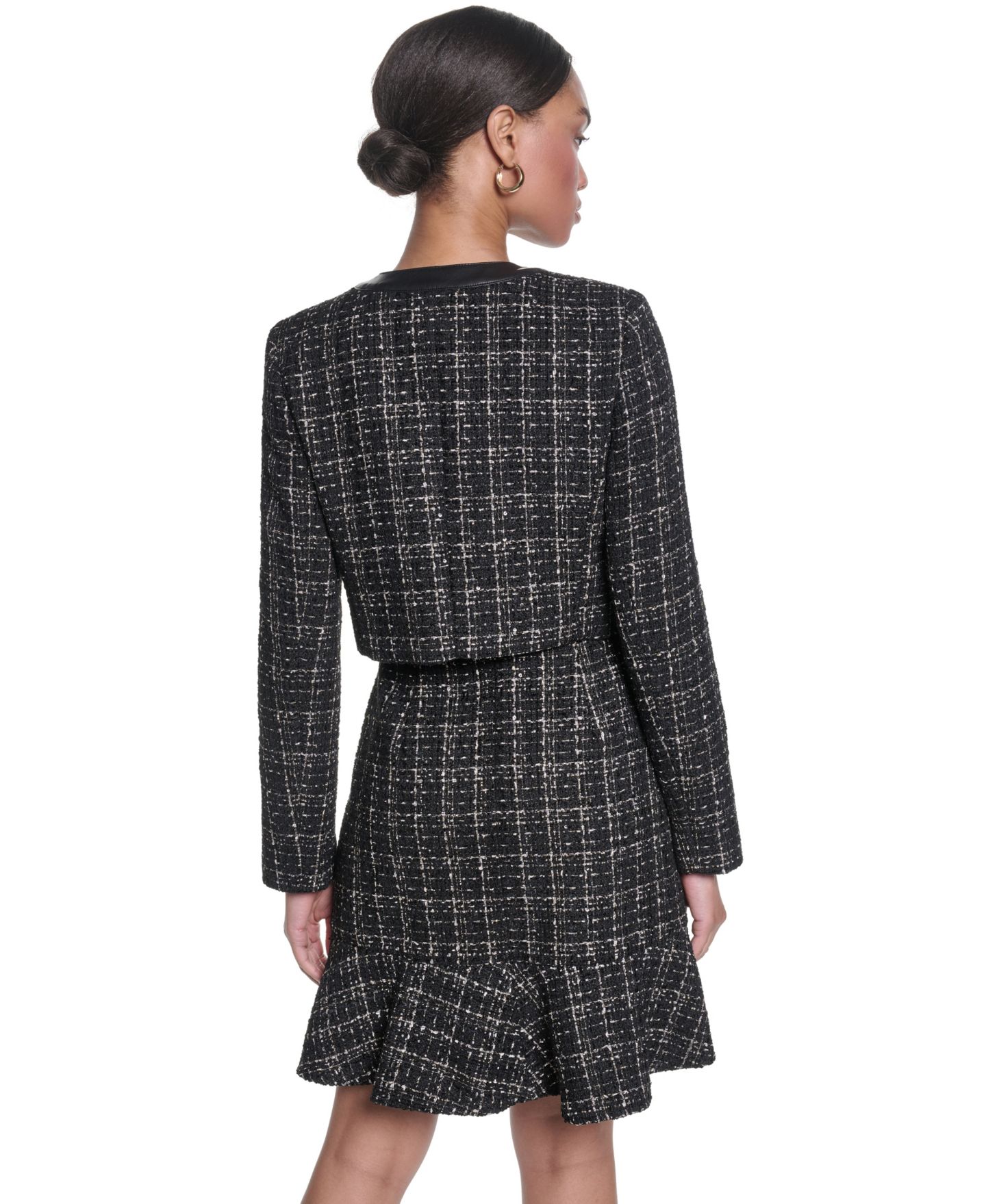 Женская куртка KARL LAGERFELD PARIS Metallic Tweed Jacket with Faux Leather Trim, цвет: Чёрный / Золотой разноцветный — фото 6