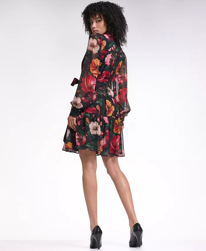 Women's Printed Grid Chiffon Shirtdress - thumbnail 9