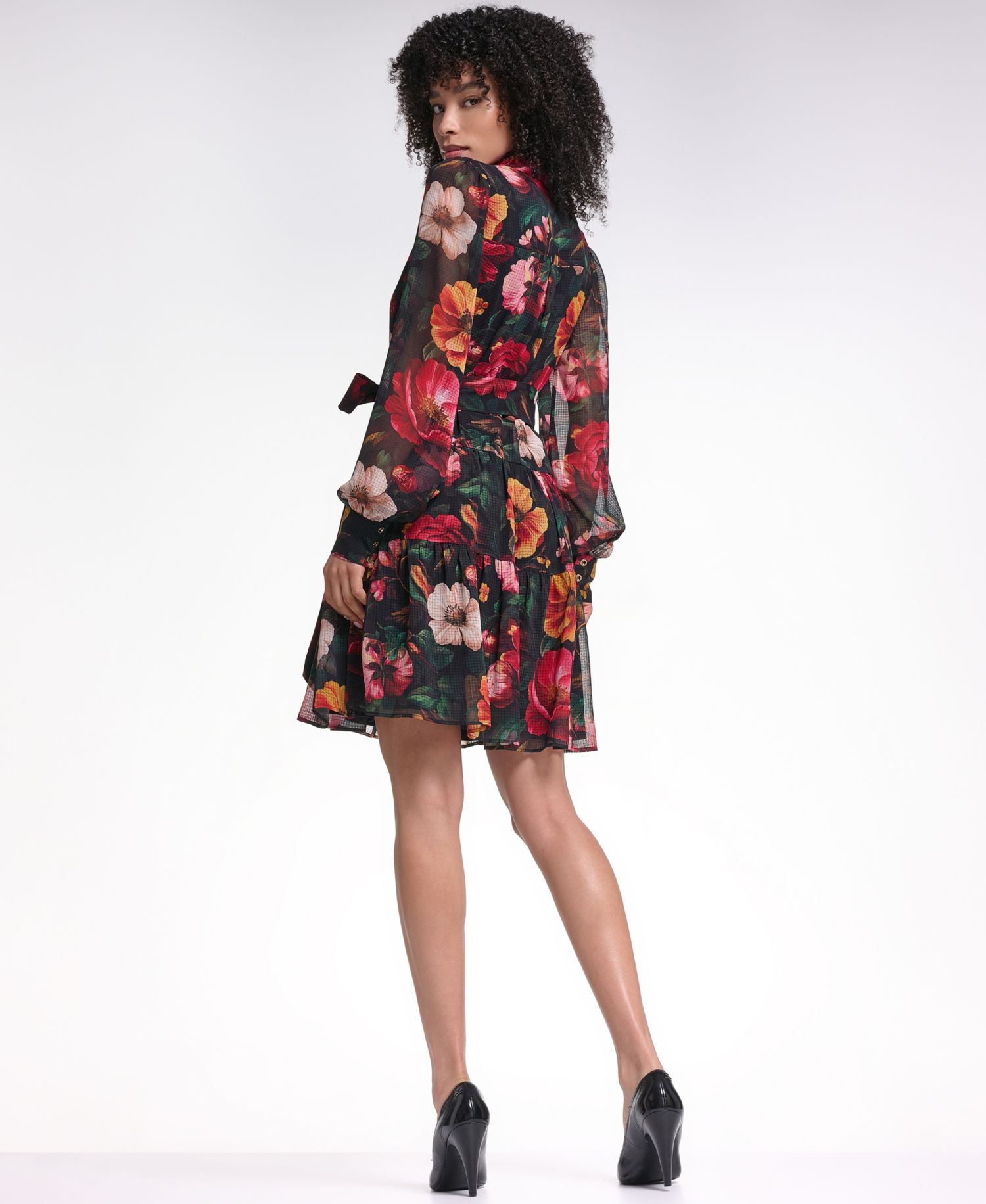 Women's Printed Grid Chiffon Shirtdress