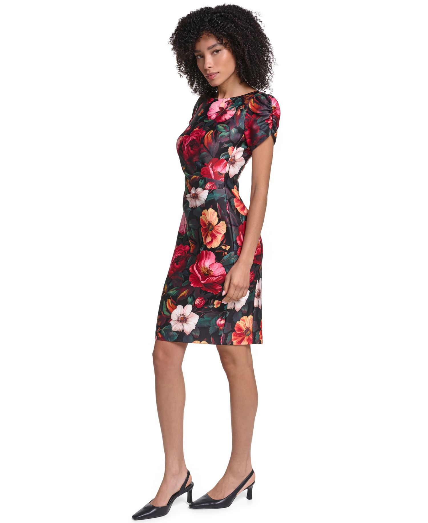 Women's Puff-Sleeve Boat Neck Dress