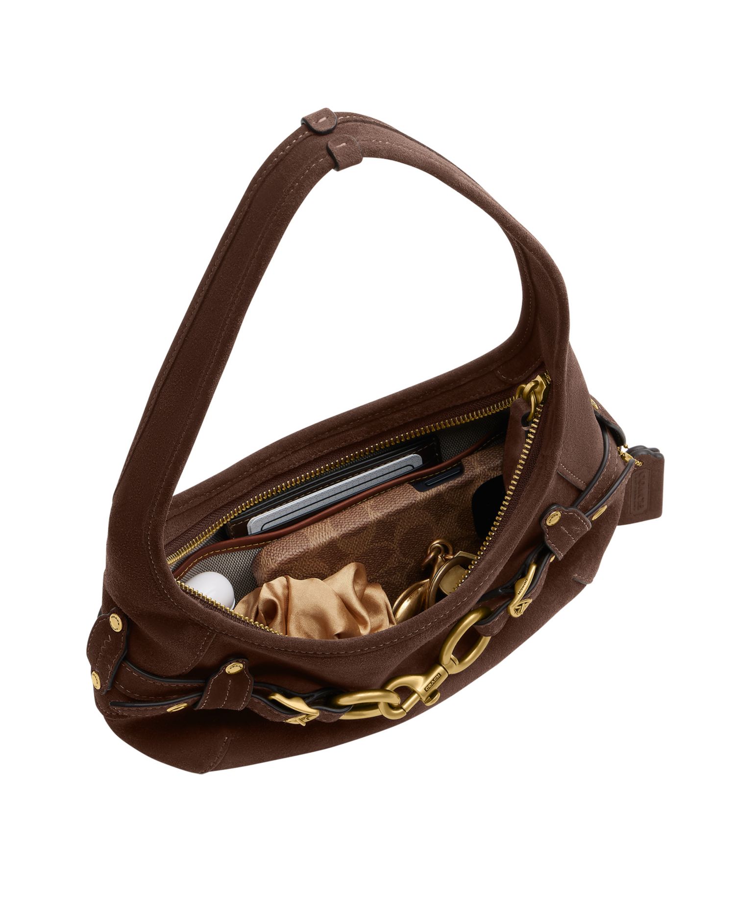 Belted Ergo Small Suede Shoulder Bag 26
