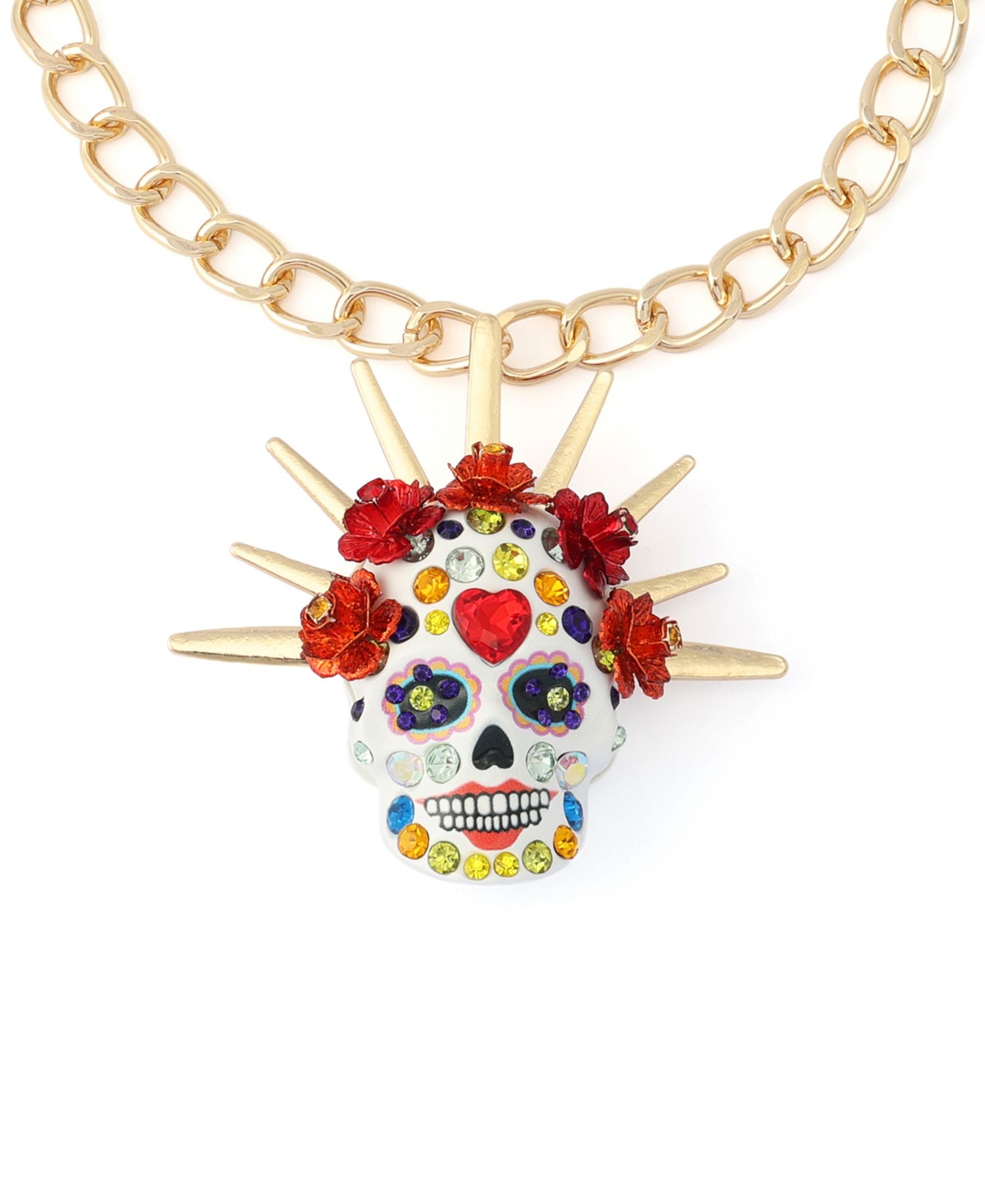 Faux-Stone Sugar Skull Bride Pendant Necklace