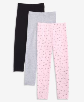 Girls' XS-XL Solid, Heathered and Bow-Print Leggings, 3-Pack