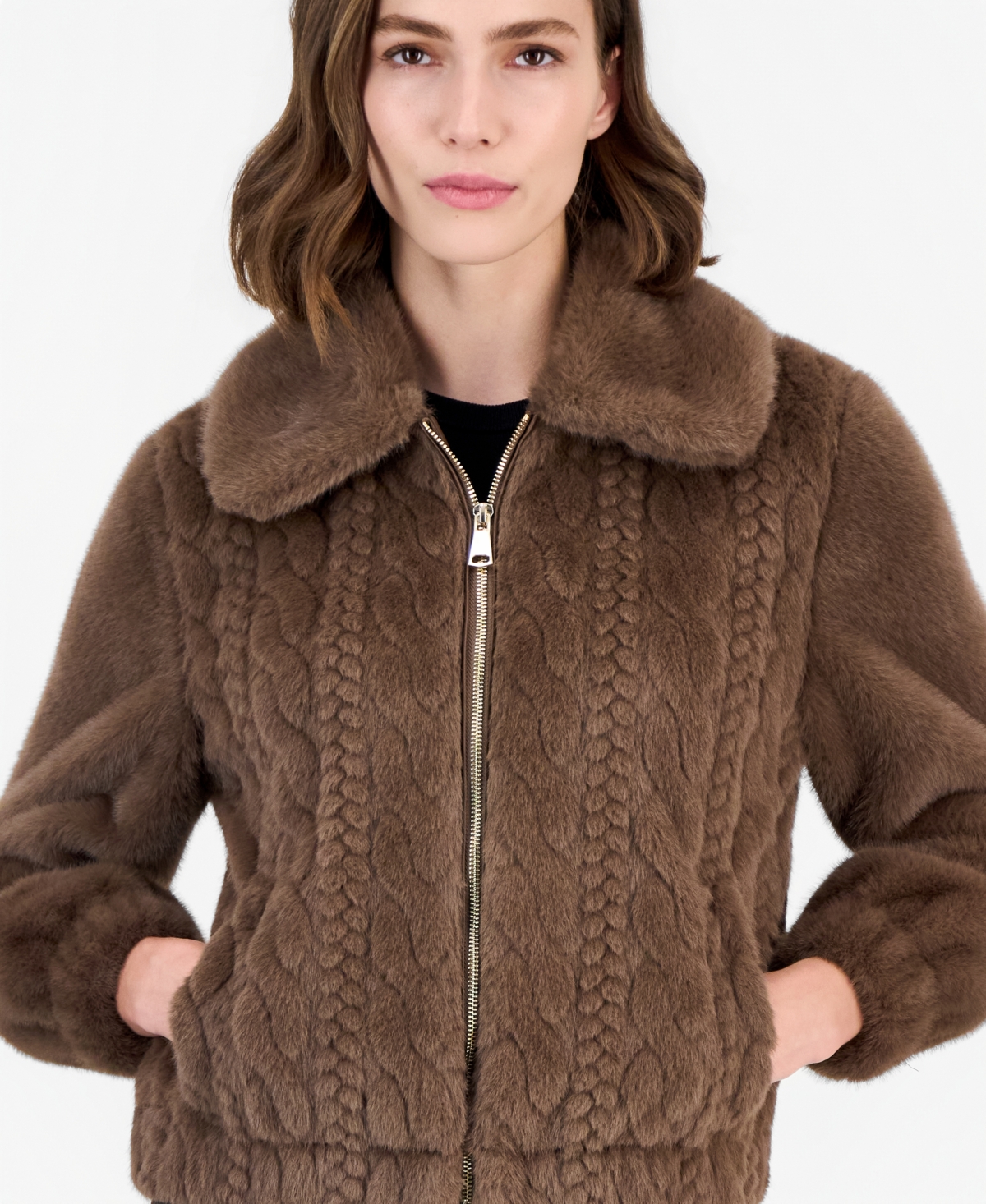 T Tahari Women's Faux-Fur Zip-Up Reversible Coat
