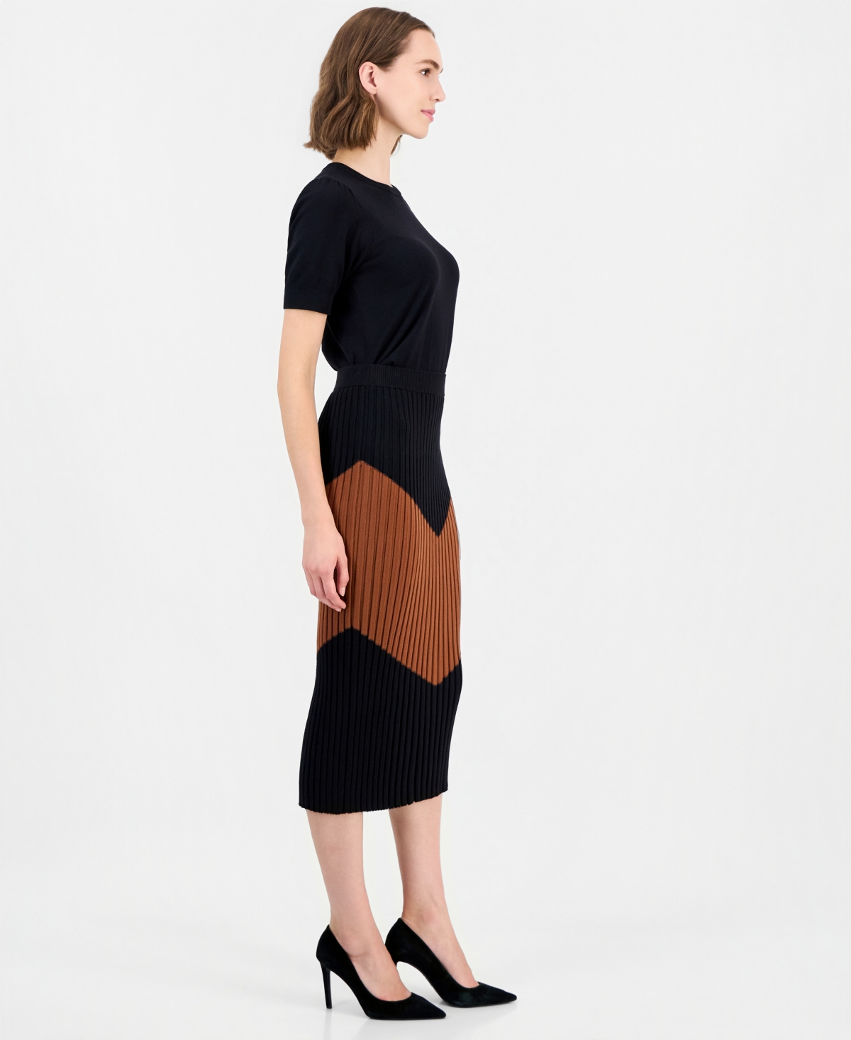 T Tahari Women's Pull-On High-Waisted Midi Skirt