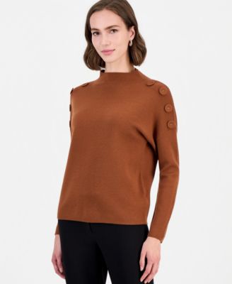 Women's Dropped-Shoulder Mock Neck Pullover Sweater