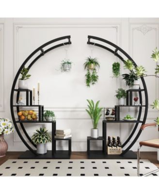 44"H Round Plant Stand with Steel Frame and Engineered Wood Shelves, Tiered Flower Shelf for Patio Garden Living Room