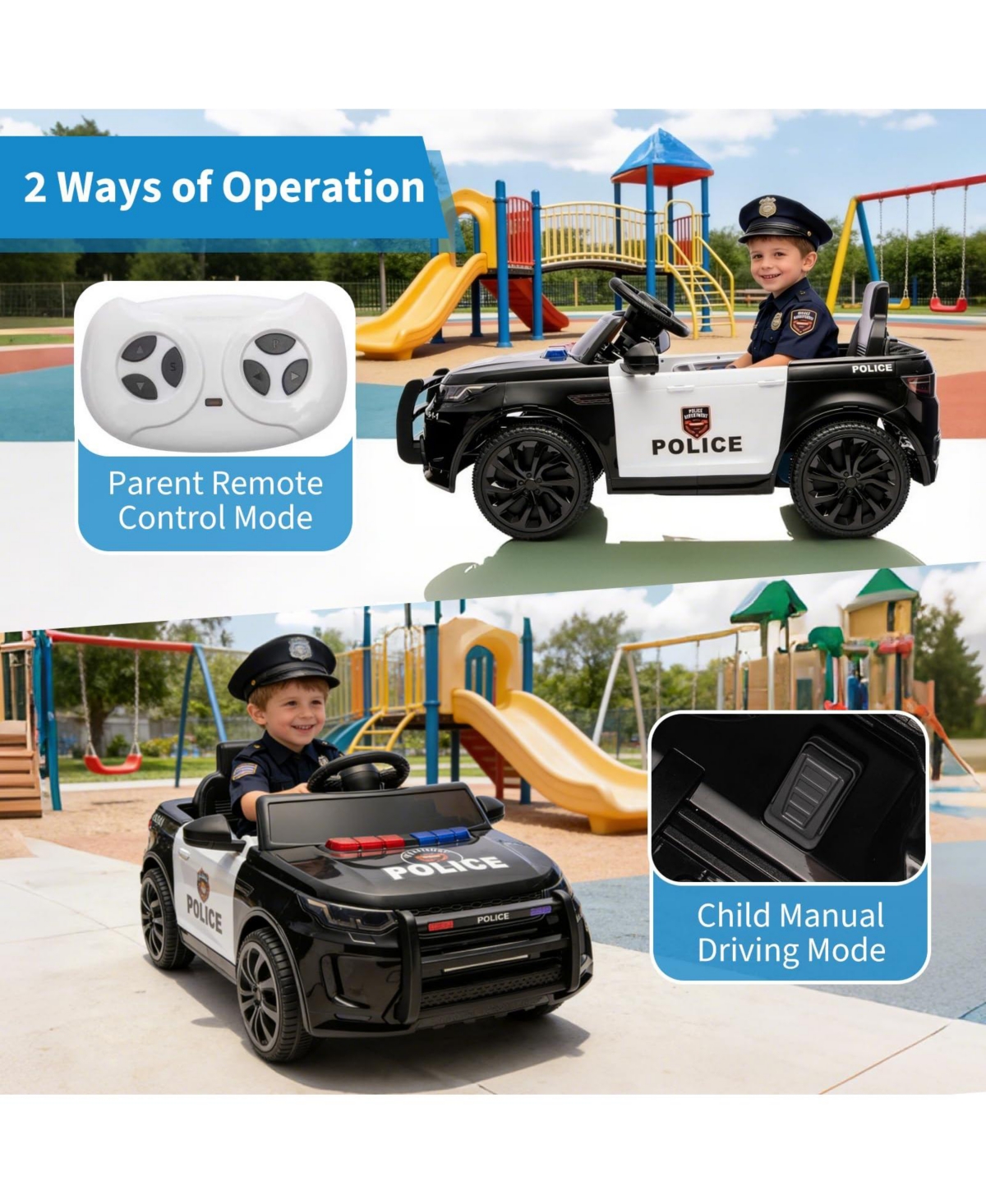homfan 38.6 x 19.9 11.4 Inch Kids Police Ride On Car Electric Battery Powered Toy Vehicle 3 mph with Remote for Outdoor Play