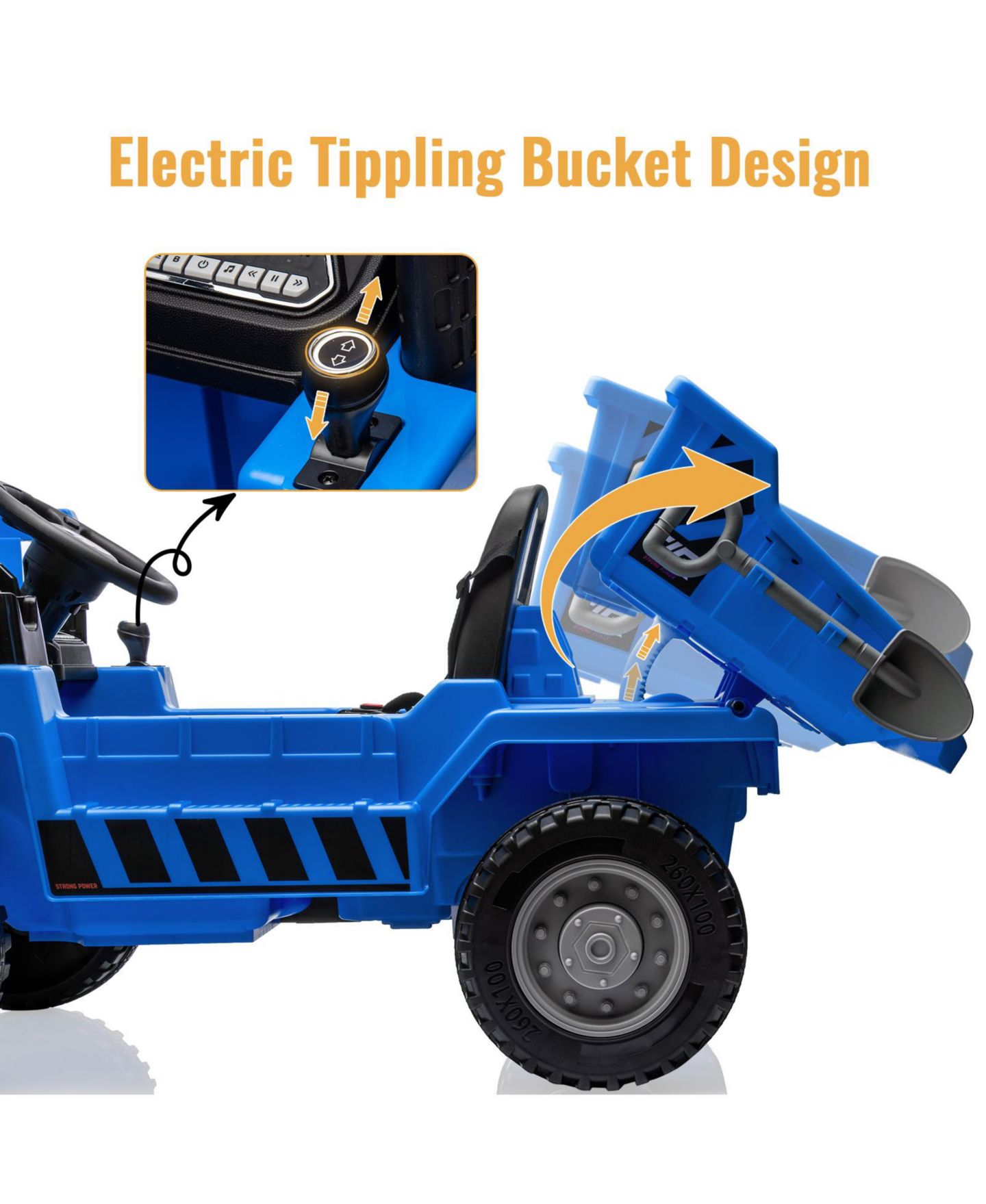 Детская игрушка homfan Construction Truck, 48.8" x 22.4" x 14.2", 12V Electric Ride-On with 4 MPH Speed, 3–6 лет — фото 4