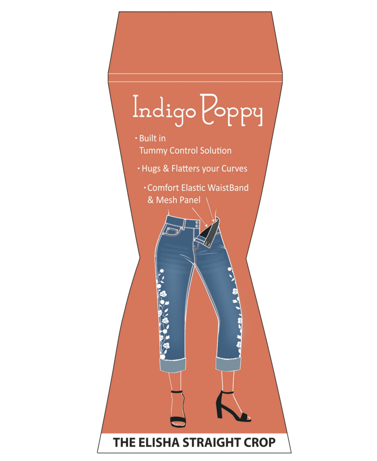 Women's Two Button Tummy Control Embroidered Wide Cuff Crop