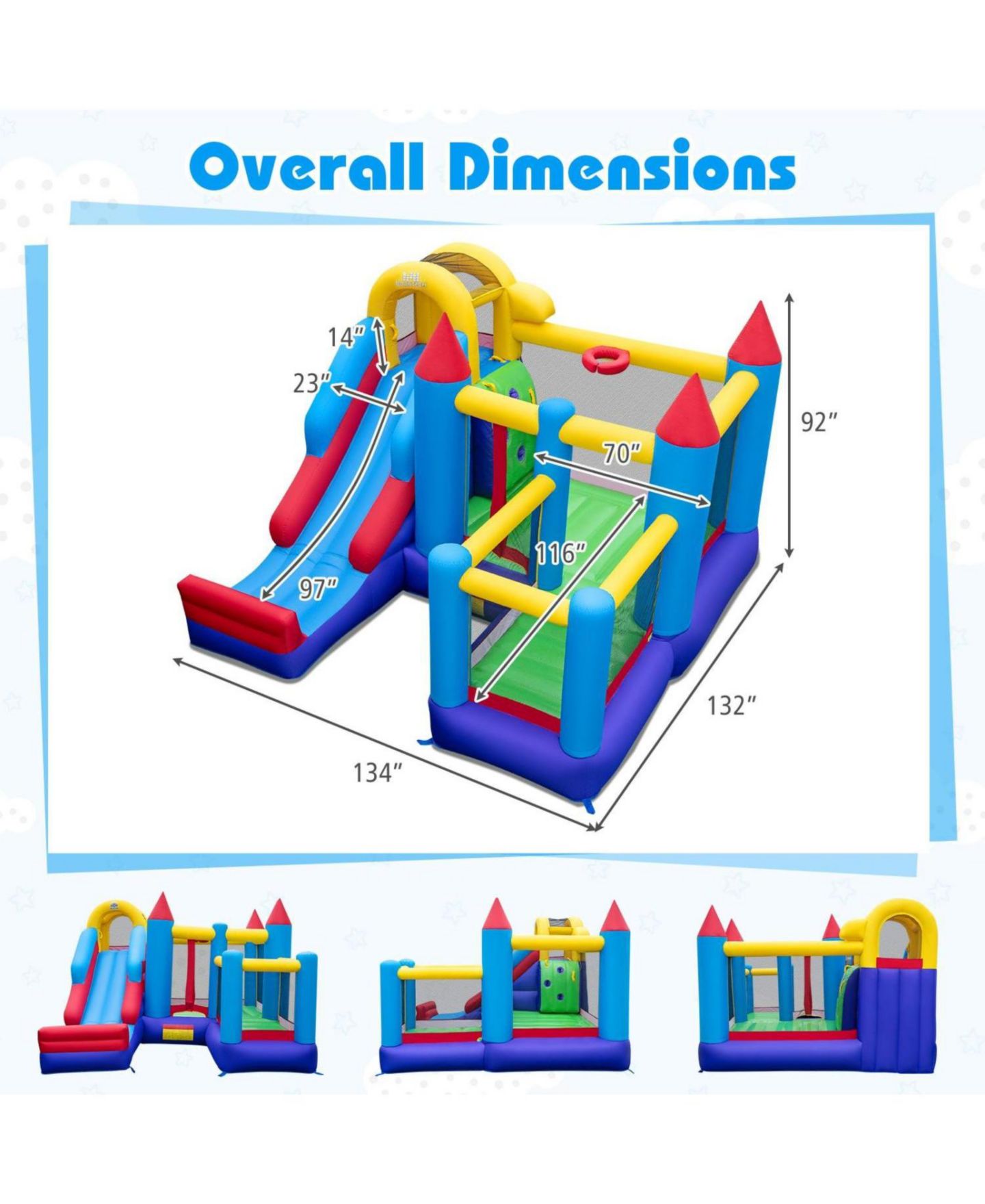 Детская игрушка Slickblue Kids Inflatable Bounce House with Slide and Included Blower, 3–12 лет, цвет: Разноцветный — фото 3
