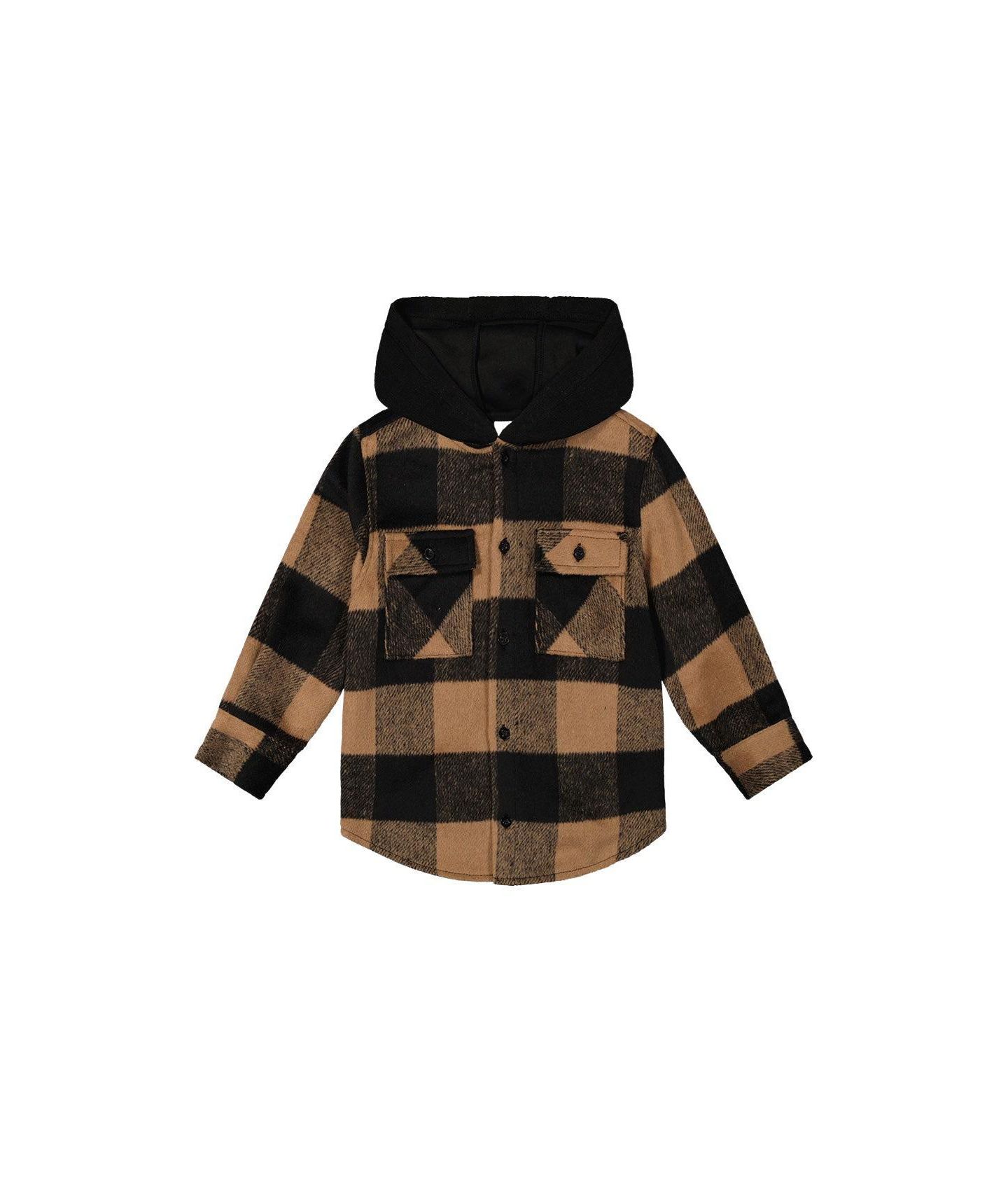 Рубашка Deux par Deux Flannel Shirt with Fleece Hood для мальчиков-малышей, цвет: Коричневый / Чёрный — фото 1