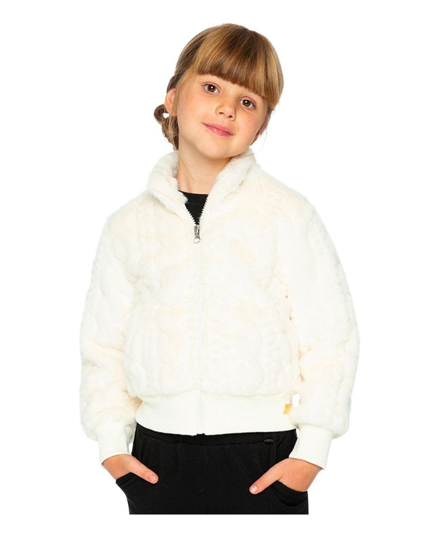 Куртка Deux par Deux Faux Fur Jacquard для девочек, цвет: Бежевый — фото 4