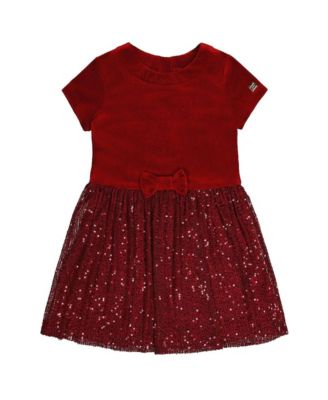 Kids & Baby Toddler Girl 2T- 5T Bi-Material Short Sleeve Dress with Glittering Skirt