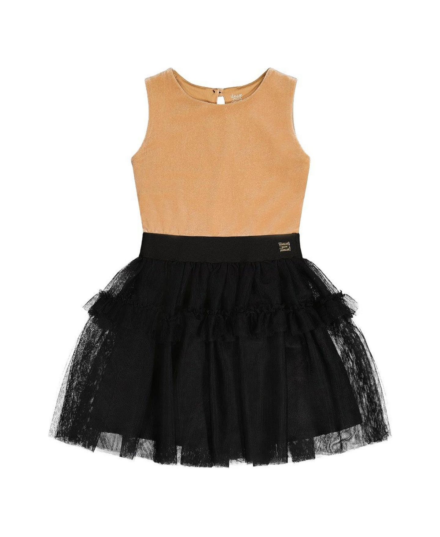 Платье Deux par Deux Bi-Material Sleeveless Dress для девочек, цвет: Бежевый / Чёрный — фото 1