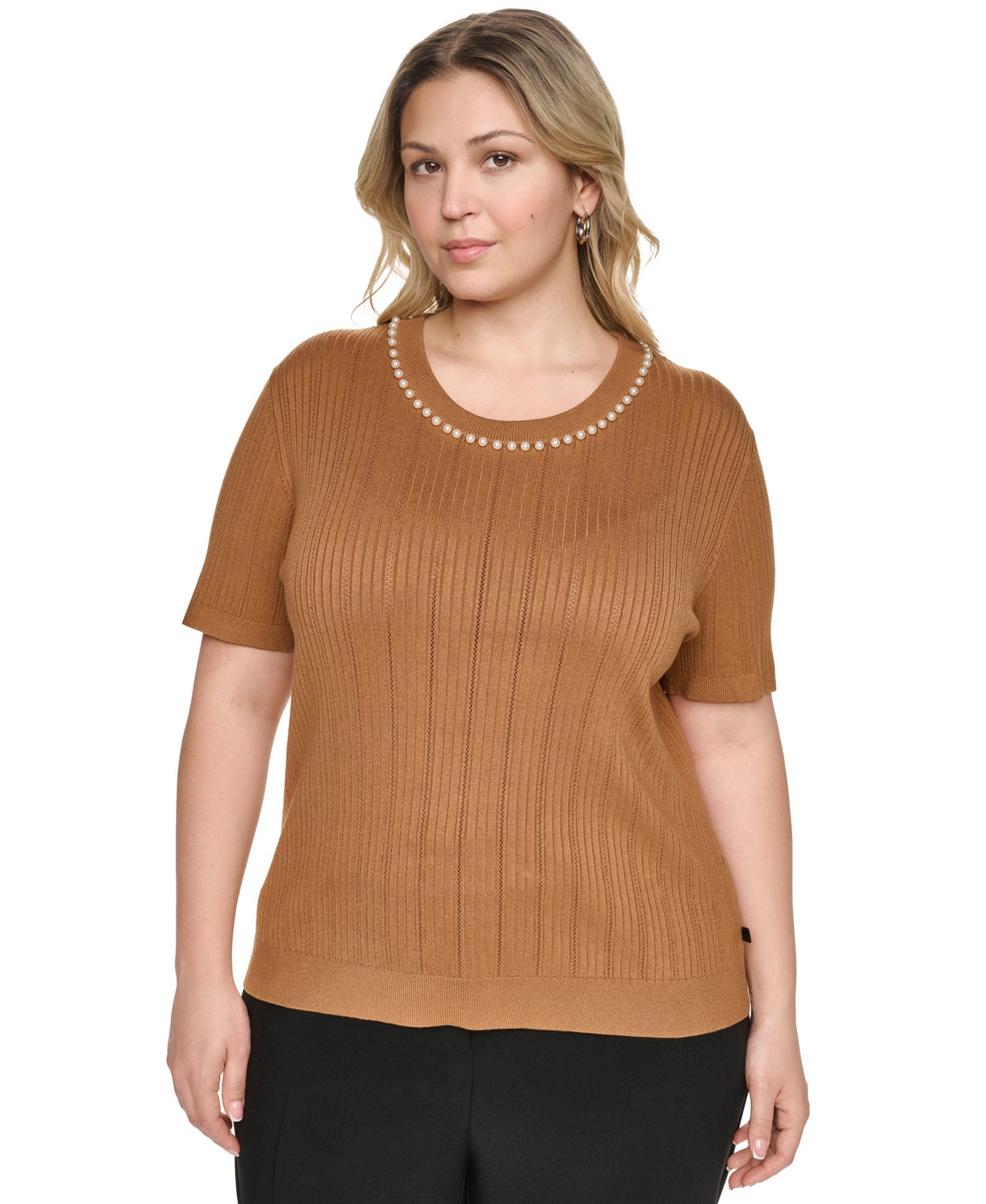 Plus Size Crewneck Short-Sleeve Knit Top
