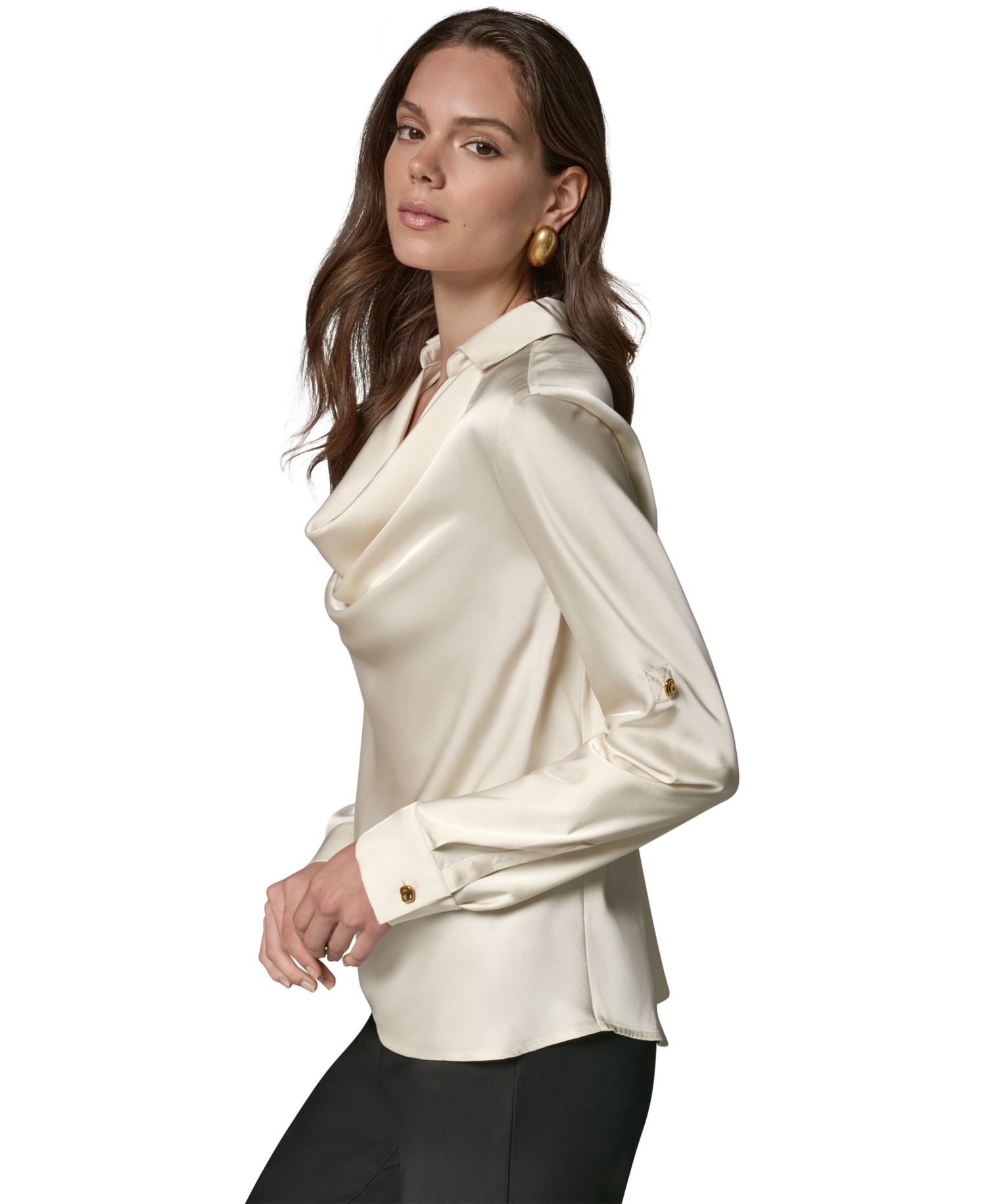 Petite Satin Back Crepe Long-Sleeve Top