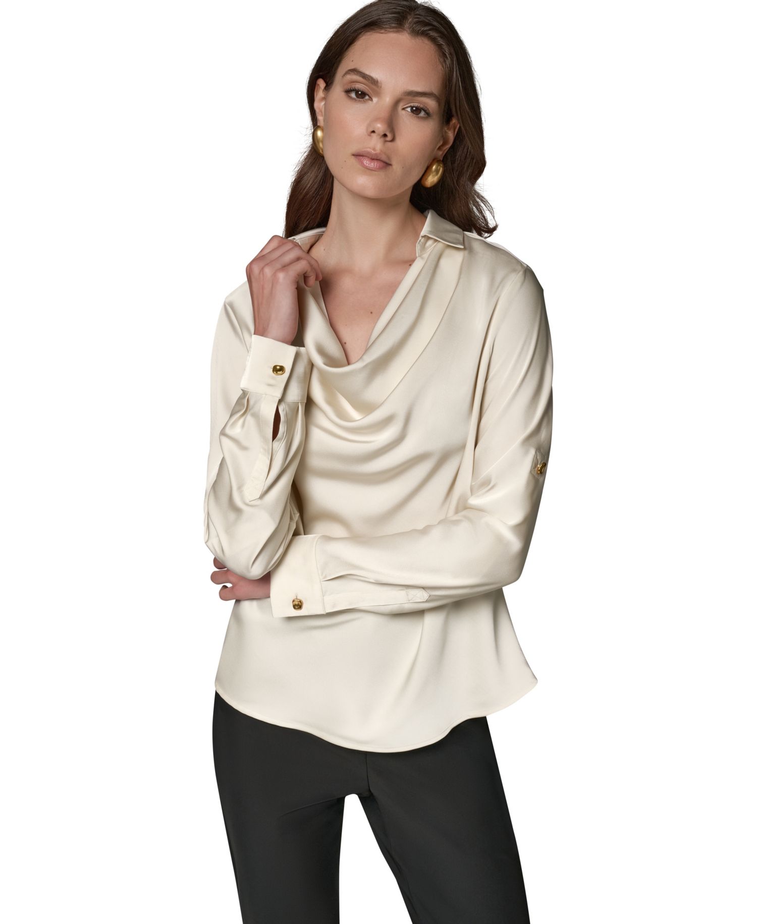 Petite Satin Back Crepe Long-Sleeve Top