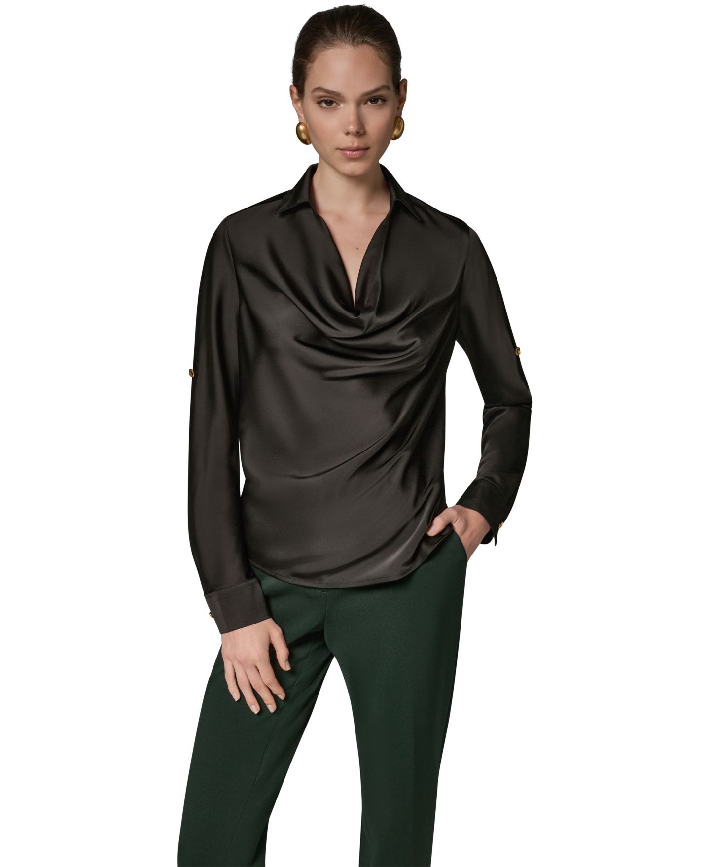 Женский топ Donna Karan New York из крепа с атласной спинкой, для невысоких, цвет: Чёрный — фото 10