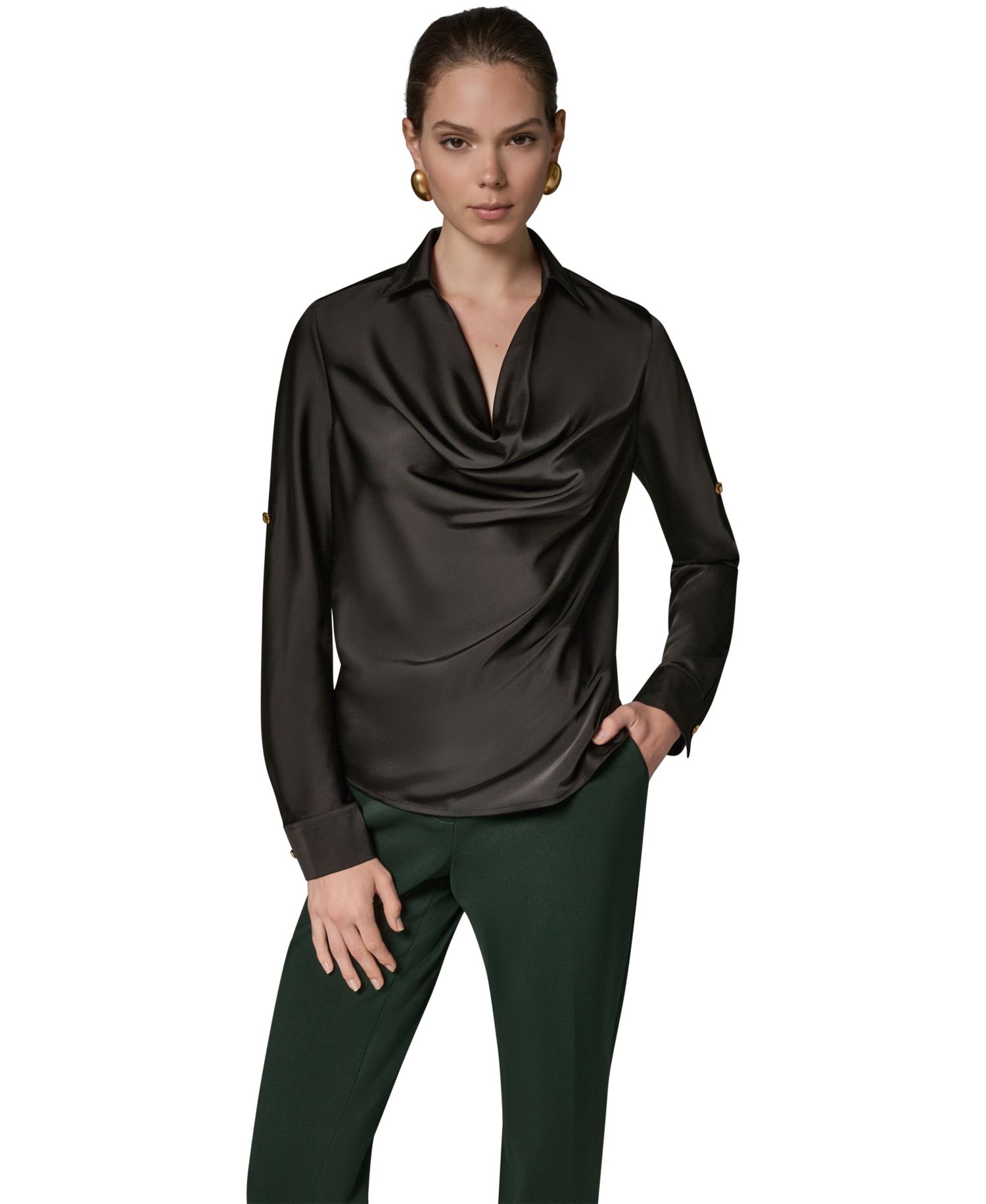 Petite Satin Back Crepe Long-Sleeve Top
