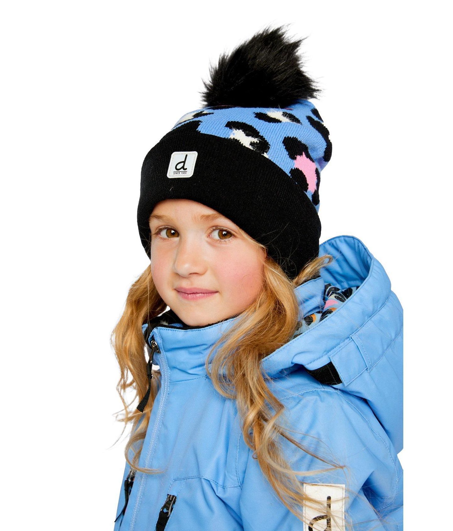 Шапка Deux par Deux Winter Knit Hat with Pompom для девочек, цвет: Синий леопардовый с принтом — фото 2
