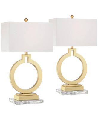Lauren Modern Table Lamps Set of 2 with Clear Risers 28 1/2" Tall USB Charging Port Rectangular Shade for Bedroom Living Room