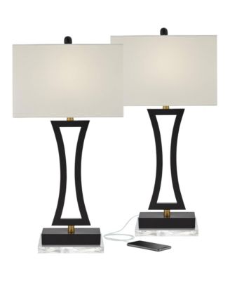 Roxie Modern Table Lamps Set of 2 with Clear Acrylic Risers 31" Tall USB Charging Port Shade for Bedroom Living Room Kids