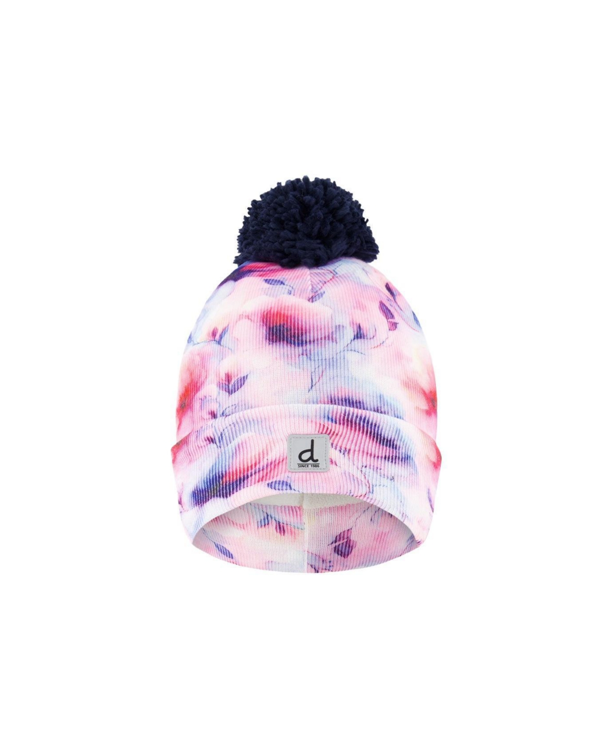 Deux par Deux Toddler Girl 2T - 4T Winter Knit Hat with Pompom Mauve Printed Flowers