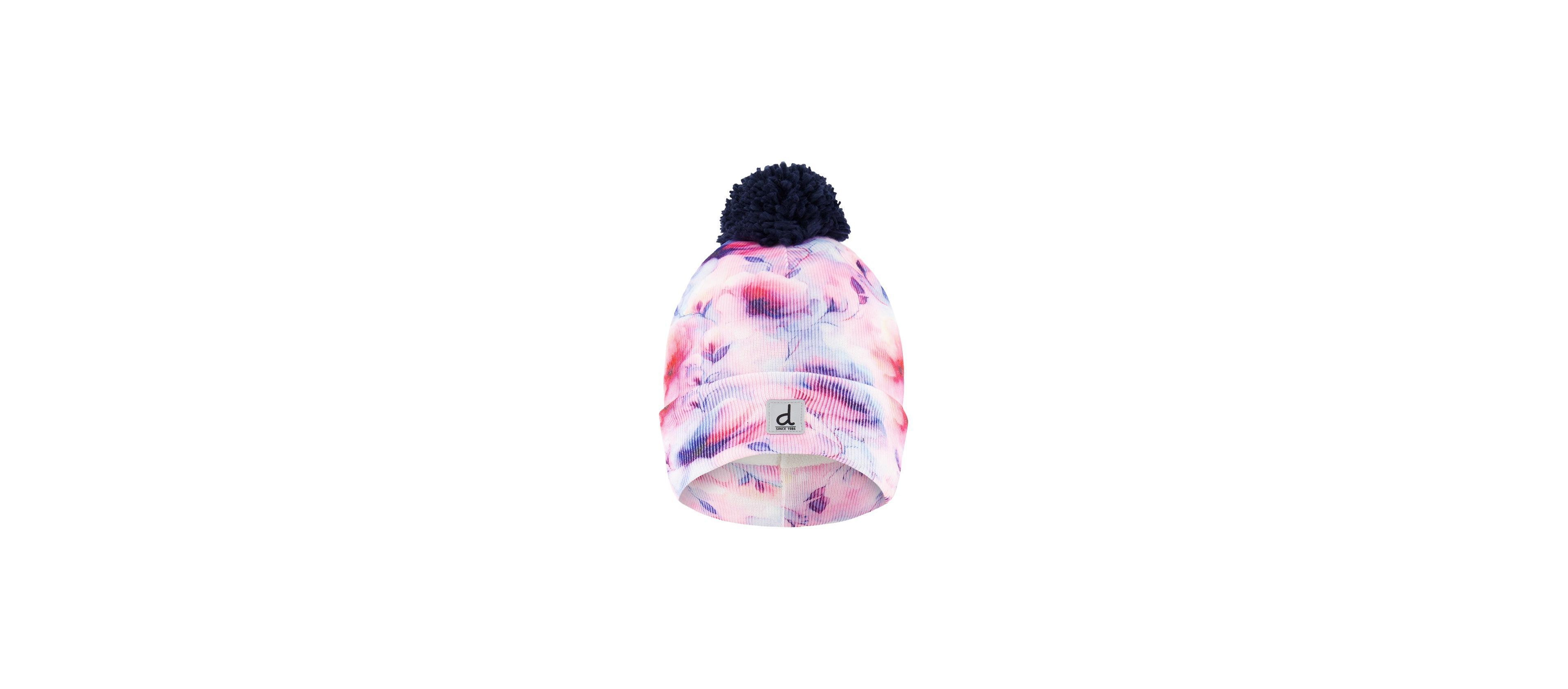 Deux par Deux Toddler Girl 2T - 4T Winter Knit Hat with Pompom Mauve Printed Flowers