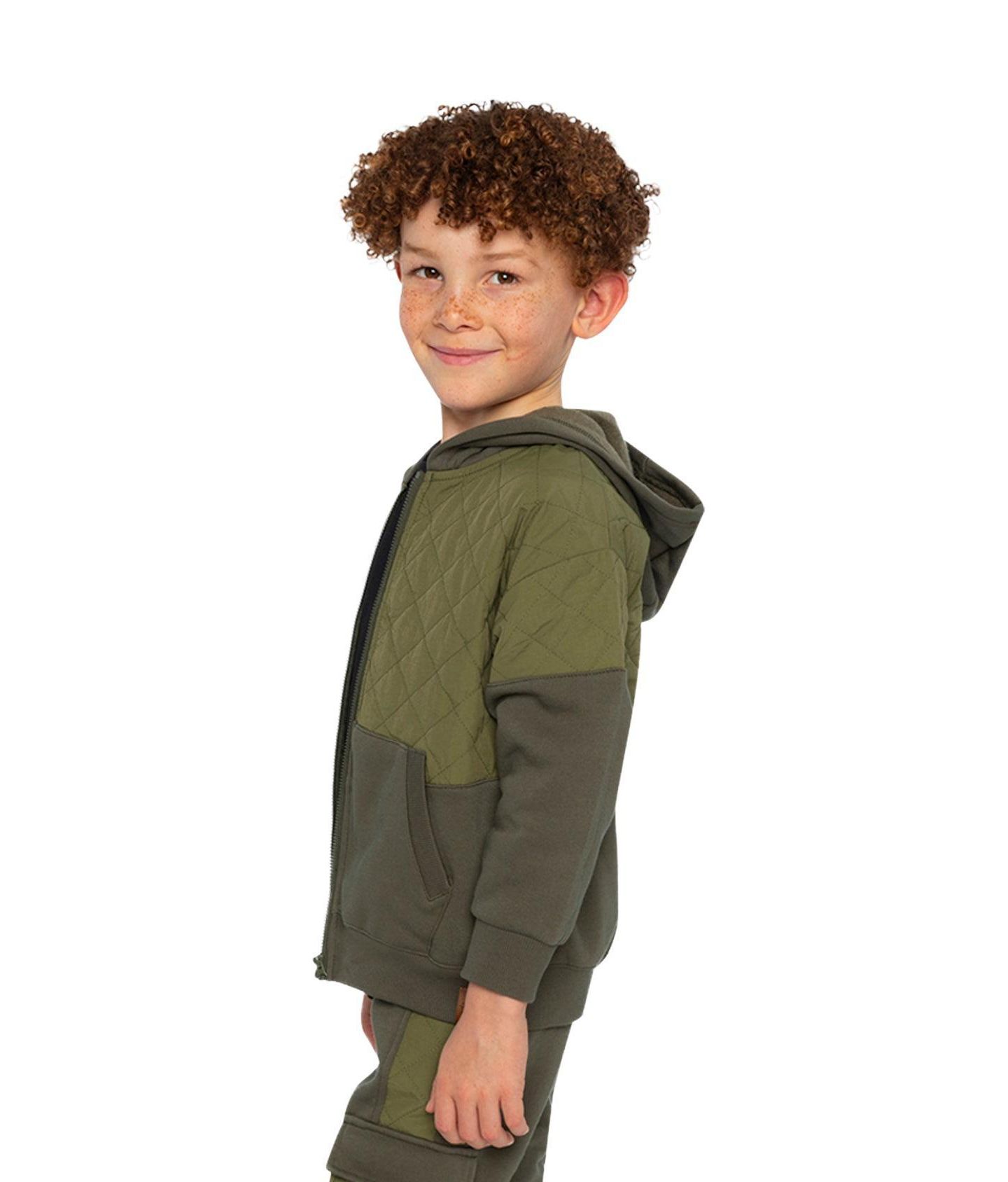 Кардиган Deux par Deux Full Zip Hooded Bi-Material для мальчиков-малышей, цвет: Зелёный — фото 3