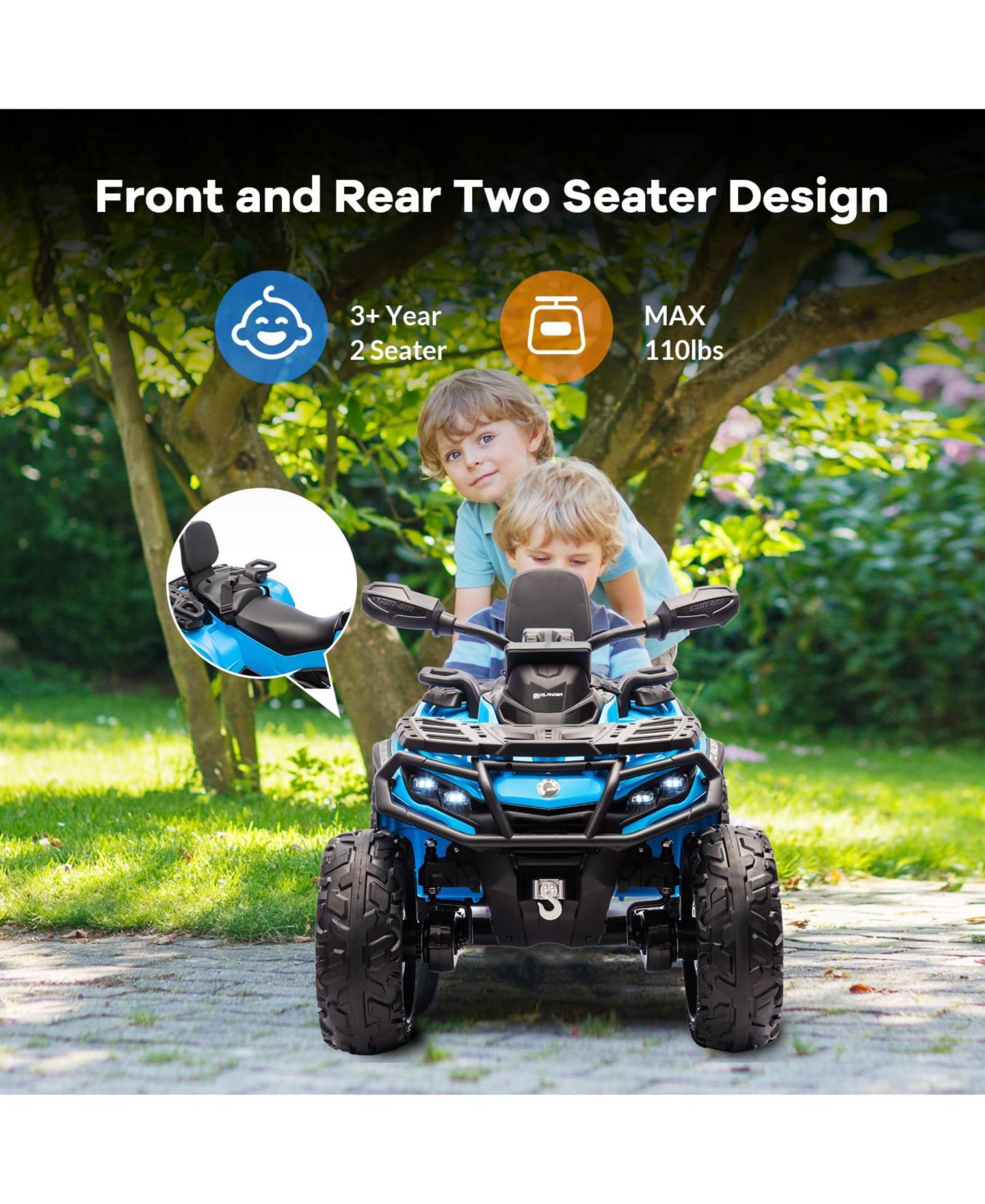 Детская игрушка homfan 12V 2-Seater ATV Ride-On with Remote Control, LED Lights & 2 Speeds, Ages 3-8, цвет: Синий — фото 7