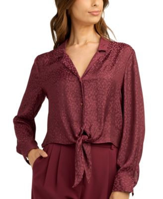 Juniors' Satin Jacquard Collared Blouse
