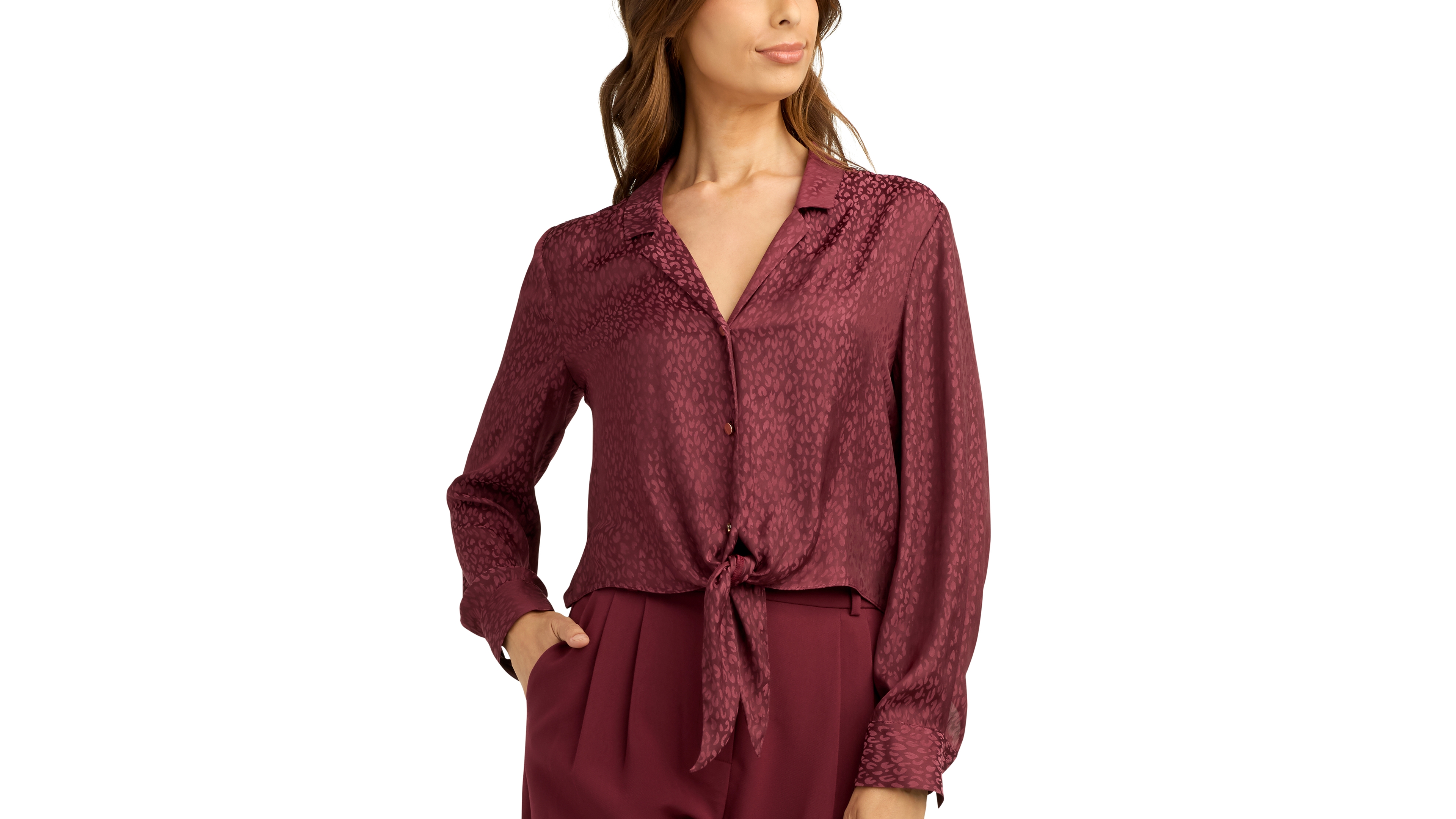 Bcx Juniors' Satin Jacquard Collared Blouse