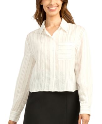 Juniors' Striped Collared Button-Up Shirt