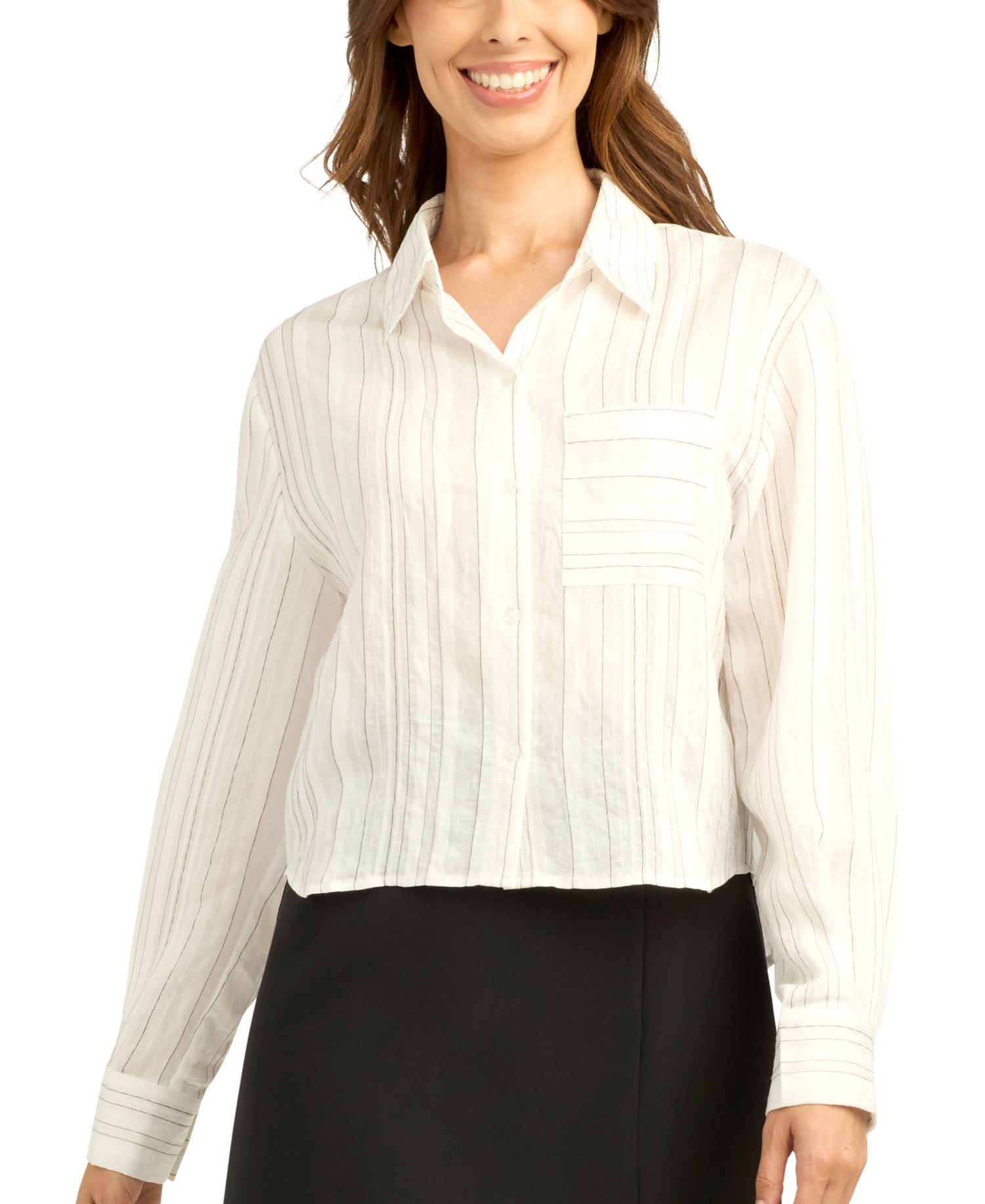 Juniors' Striped Collared Button-Up Shirt