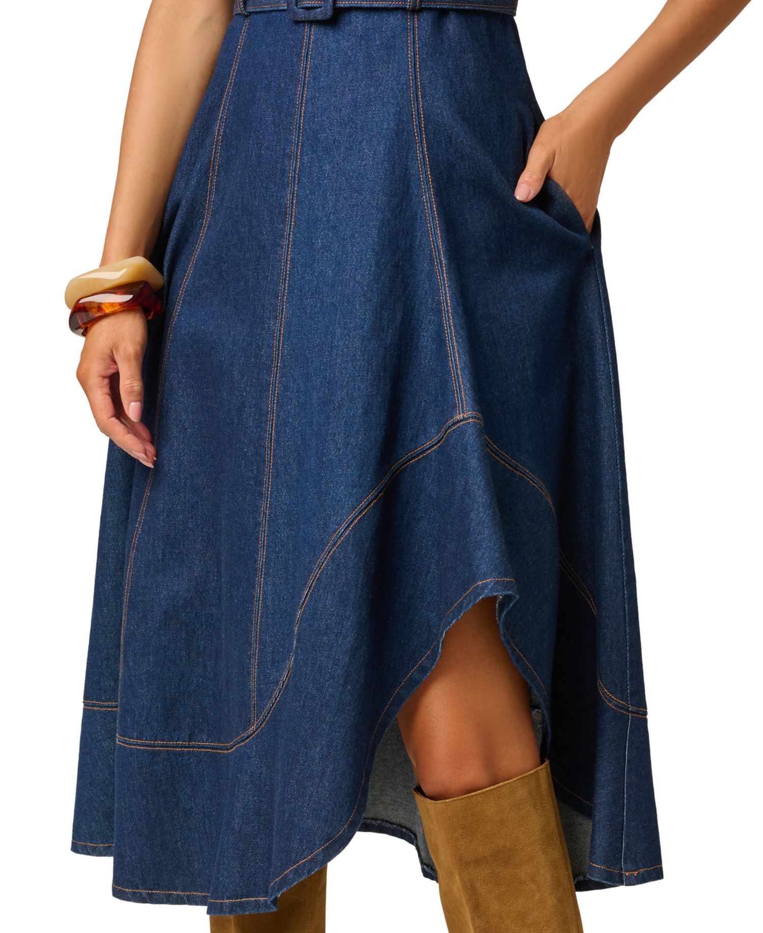 Women's V-Neck Denim Hitch Skirt Dress