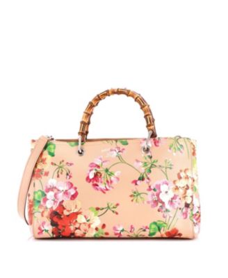 Medium Bamboo Shopper Tote Blooms Print Leather
