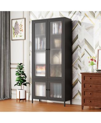 Tempered Glass Door Metal Display Cabinet Multi-layer Home Storage Rack