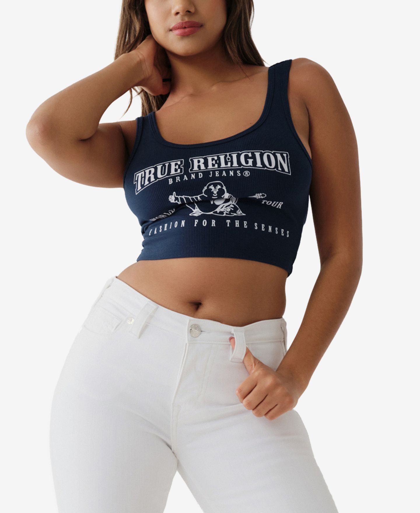Женский топ True Religion Logo Crop, цвет: Синий — фото 2