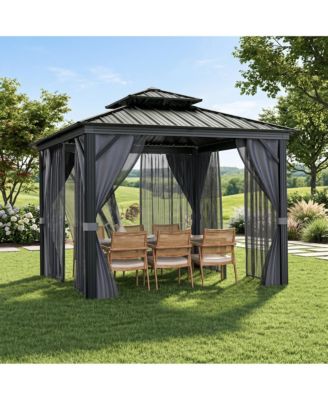 Hardtop Gazebo for Backyard Patio with Mosquito Netting, Privacy Curtains, Heavy-Duty Aluminum Pavilion