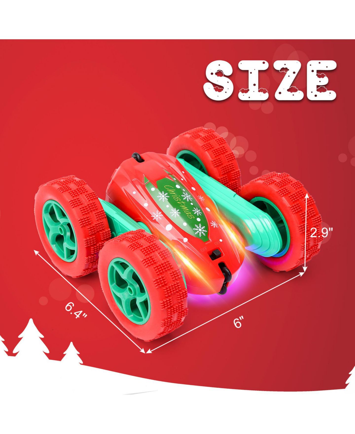 Детская игрушка homfan 10.2 x 6.7 x 5.9 in Remote Control Stunt Car Christmas Edition RC Vehicle with 4 Batteries 360 Spinning Toy for Outdoor Adventure Play, цвет: Красный — фото 6