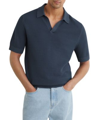Men's Leon Cotton-Blend Basket-Stitch Open-Collar Polo Shirt