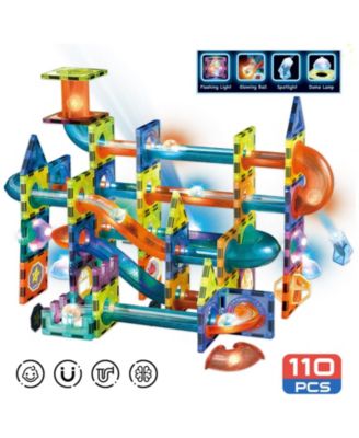 110-Piece Light-Up 3D Magnetic Marble Run Tiles STEM Building Set with Glow Marbles for Kids Ages 3+