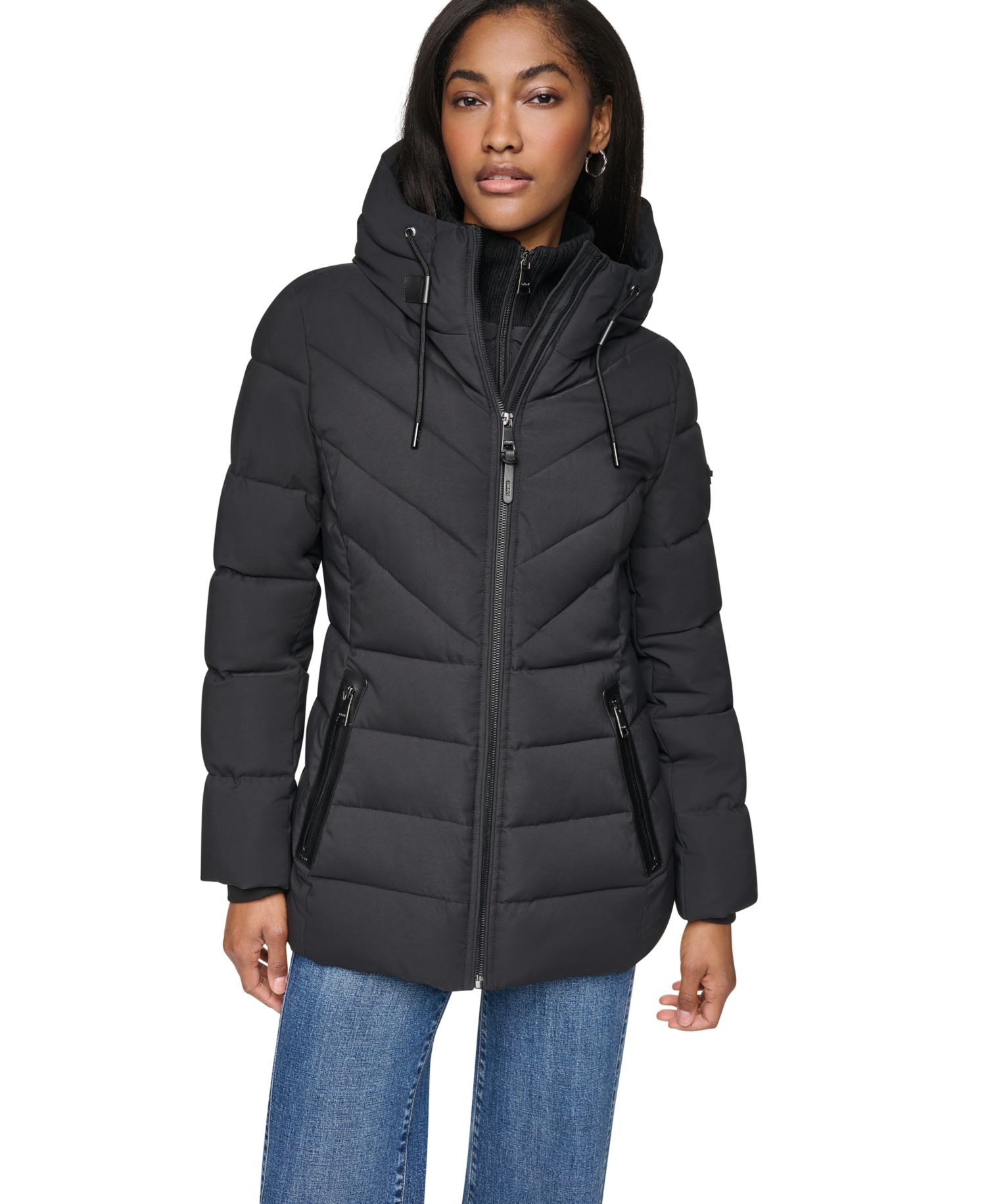 Women's Bibbed Knit Collar Puffer Coat