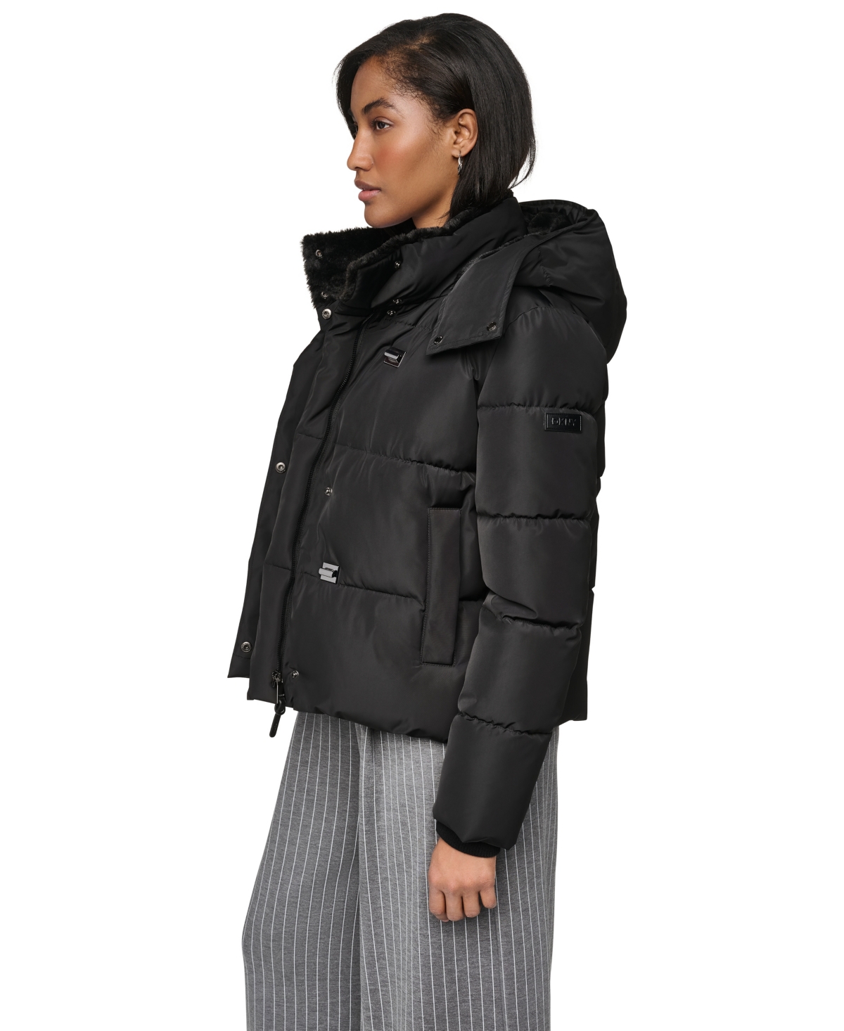 Dkny Women's Short Toggle Stand Collar Puffer Coat